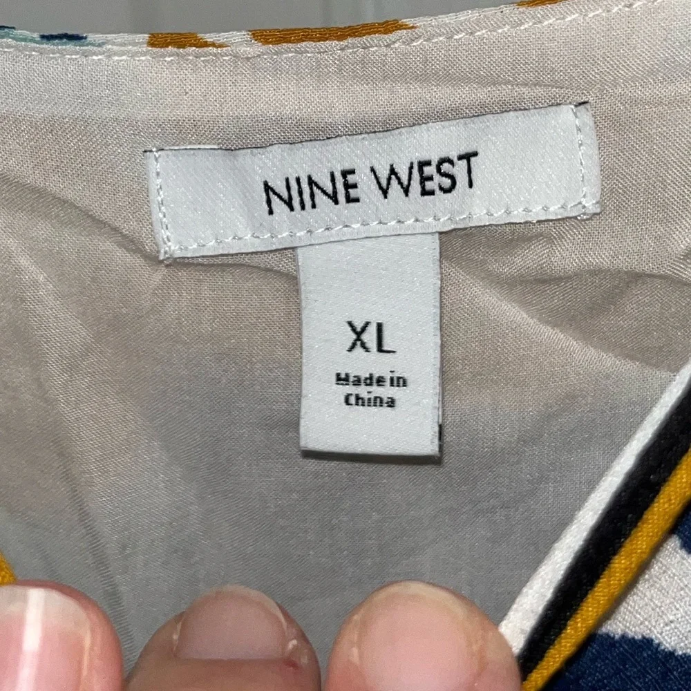 Nine West Asymmetrical Belted Dress in Blue and Yellow XL NWT - Picture 3 of 7